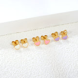 3 Pairs Mixed Color Drip Oil Heart Stud Earrings 6.3*5.6mm Goldtone