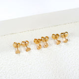 3 Pairs Mixed Cut Stud Earrings (Triangle 4mm, Moon 3.5*4mm, Star 4mm) Steel/Gold/Rose Gold