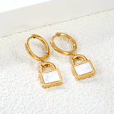 2*10mm inner diameter circle with locking white shell earrings 9.6*13.4mm Steel/Golden