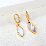 2*10mm I.D. Circle with 9*20mm Leaf Shaped White Shell Earrings Steel/Golden