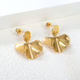 10mm Textured Circle + 24.5*20.3mm Pleated Scallop Earrings Gold Color