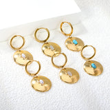 2*12mm inner diameter earrings + 20mm round with oval imitation white pearl/white cat's eye stone/turquoise earrings gold color