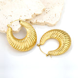 Hollow Flat Round Threaded Goldtone Earrings 35mm