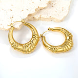 Hollow fat oval three-section striped gold-colored ear clips 30.4mm