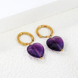 2*10mm inner diameter earrings + 15mm heart shape imitation amethyst stone earrings Gold color