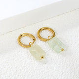 2*10mm circle + 8.4*12.3mm rectangle rhombus white natural stone earrings steel/golden color