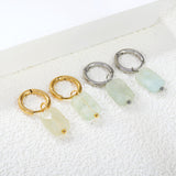 2*10mm circle + 8.4*12.3mm rectangle rhombus white natural stone earrings steel/golden color