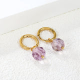 2*10mm circle + 10.4mm round rhombic purple beads earrings steel color/golden