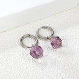 2*10mm circle + 10.4mm round rhombic purple beads earrings steel color/golden