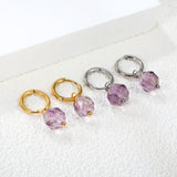 2*10mm circle + 10.4mm round rhombic purple beads earrings steel color/golden