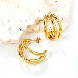 Triple Size C-Shaped Gold Stud Earrings 3*17*24.7mm