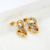 12.3*22.3mm double buckle earrings with CNC white zirconia earrings in steel color/golden