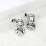 12.3*22.3mm double buckle earrings with CNC white zirconia earrings in steel color/golden