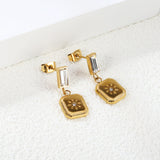 4.3*9mm rectangle with white zirconium + 10.5*11.5mm square with sunflower pattern earrings gold color