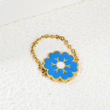 15mm Flower with Blue Drip Oil Soft Ring Gold Color