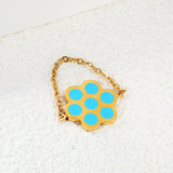 15mm Seven Round Flower with Blue Drip Soft Ring Gold