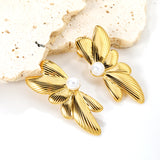 15.7*39.5mm Butterfly Wings with 1 6mm Round White Pearl Stud Earrings