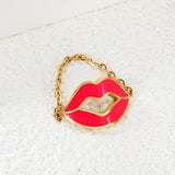 16.3*10.7mm Lips with red/pink oil drip soft ring gold color