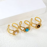 14.3mm sun band pearl/turquoise/tiger's eye Split ring Gold 8