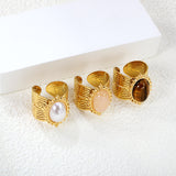 15*21mm Lace Oval with Pearls/Pink Crystals/Tiger's Eye Split Ring Gold 8