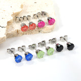 Qty 10pcs 6mm Six Catch Round Mixed Color Diamonds Steel Stud Earrings