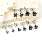 Qty 10pcs 3-7mm Pentagram Black Diamond Steel Color Stud Earrings