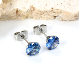 10 pcs 7mm Four Catch Round Blue Diamond Steel Color Stud Earrings