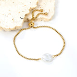 Golden 12mm Round Cake White Pearl Bracelet