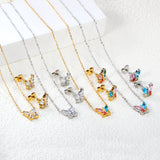 9.3*8.4mm Butterfly with white zirconium/color zirconium earrings + necklace 0.3*44+5cm+6mm round tail plate set steel/golden