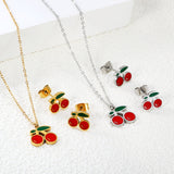 Cherry with red oil drops set Steel color/golden 0.3 cross 40+5cm+6mm round plaque earrings: 10.3*9mm pendant: 12.2*11mm