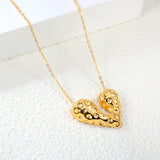 24*21mm Heart with Pitted Face Pendant Necklace 0.3 Cross Chain 40+5cm+6mm Round End Plate Steel Color/Golden Color