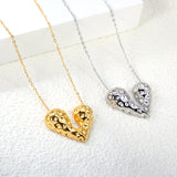 24*21mm Heart with Pitted Face Pendant Necklace 0.3 Cross Chain 40+5cm+6mm Round End Plate Steel Color/Golden Color