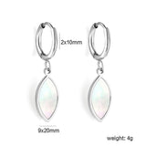 2*10mm I.D. Circle with 9*20mm Leaf Shaped White Shell Earrings Steel/Golden