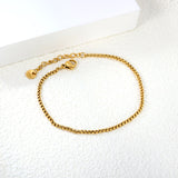 Wide 2mm/3mm Square Pearl Bracelet 18+3cm+6mm Round Tail Plaque Gold Color