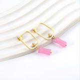 Square Hoops with Steel Beads & Pink & Blue & Green Column Stud Earrings