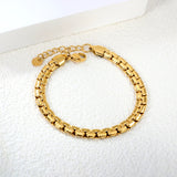 W 6mm*Thick 2.6mm Flattened Pearls Bracelet 18+3cm+6mm Round Tail Plate Steel / Gold