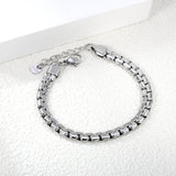 W 6mm*Thick 2.6mm Flattened Pearls Bracelet 18+3cm+6mm Round Tail Plate Steel / Gold