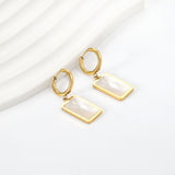 2x13mm Circle with Rectangle White Shell Stud Earrings