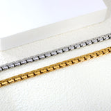 W 6mm*Thick 2.6mm Flattened Pearls Bracelet 18+3cm+6mm Round Tail Plate Steel / Gold