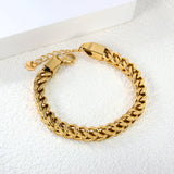 W 6mm Chain Bracelet 18+3cm+6mm Round End Tag Steel/Gold