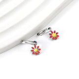 1.6x Inside Diameter 8mm Circle with 7.2mm Black & Green & Yellow & Red & Blue Daisy Earrings