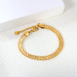 W7mm*Thick0.5mm Chain Bracelet18+3cm+6mm Round Tail Plaque Gold Color