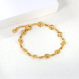 7.5mm Chain Bracelet 18+3cm+6mm Round Tail Plaque Gold Color