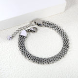 Width 8mm*Thickness 2.6mm Woven Mesh Bracelet 18+3cm+6mm Round Tail Tag Steel/Golden