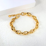 W8.6mm*Thick3mm Chain Bracelet 18+3cm+6mm Round Tail Plaque Gold Color