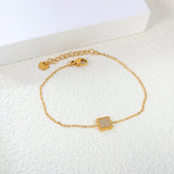 7.7*6mm Convex Rectangle CNC White Zirconium 0.3 Cross Chain Bracelet 18+3cm+6mm Round Tail Plaque Gold Color