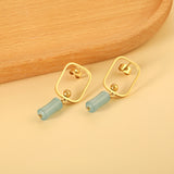 Square Hoops with Steel Beads & Pink & Blue & Green Column Stud Earrings