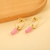 Square Hoops with Steel Beads & Pink & Blue & Green Column Stud Earrings