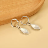 2*10mm I.D. Circle with 9*20mm Leaf Shaped White Shell Earrings Steel/Golden