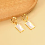 2x13mm Circle with Rectangle White Shell Stud Earrings